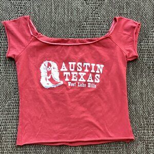 John Galt Red Austin, Texas Cropped T-shirt - see measurements
